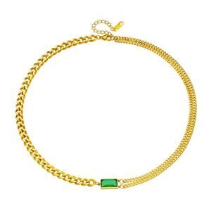 Green stone and Chain Necklace